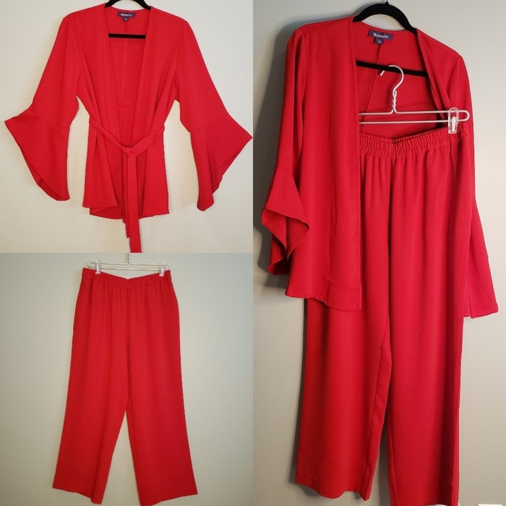 Roaman's 2-pc Set Bell Sleeve Wrap Top & Wide Leg Pants Plus Size 14W Formal NWT